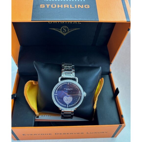 Stührling Original Women's Silver Watch With Crystal Heart Dial & Stainless Stee - Picture 1 of 5